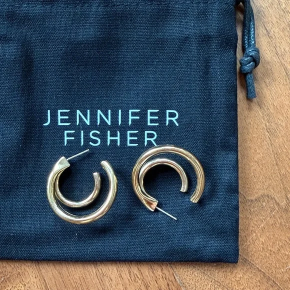 JENNIFER FISHER 1” Lilly Yellow Gold Double Hoop Earrings - Picture 4 of 5